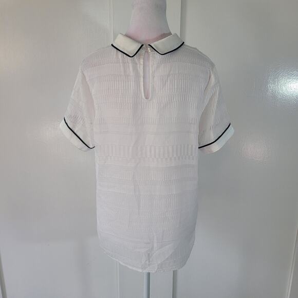 Modcloth Size L Logical & Lovely Collared Top White Black Piping Sheer Collared - Picture 5 of 11